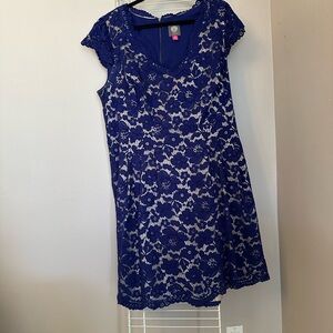 Navy Blue lace over beige dress sz18 by Vince Camuto